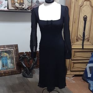 Womens black dress Sheer long sleeve Silk EXPRESS 7/8